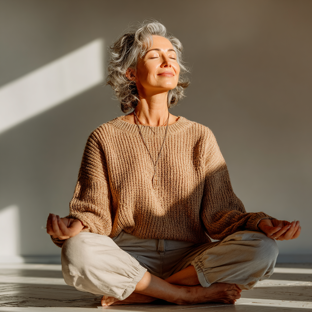 Ukrainian adults demonstrating daily mindfulness practice in natural setting